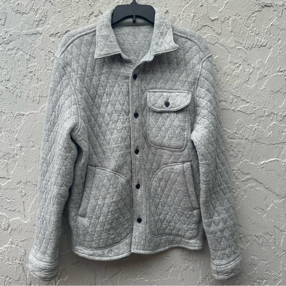 J CREW Shirt Men Small Quilted Knit Shacket Button Down Gray Cotton Chest Pocket - Picture 2 of 10